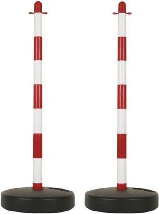 Perel Set afzetpalen, voor tijdelijke afzettingen, evenementen, horeca en openbare ruimtes, met opvulbare voet, rood/wit, 2 stuks