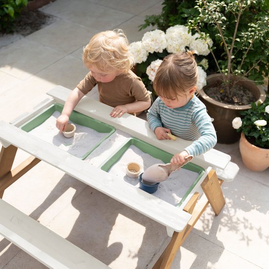 Sunny Dave Zand & Water Picknicktafel in Beige voor kinderen - Multifunctionele Picknick tafel met 2 uitneembare kunststof bakken - FSC hout