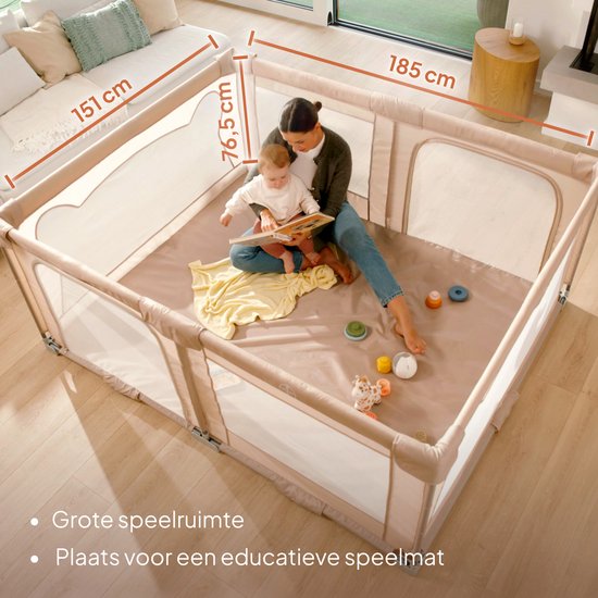 Lionelo Florence Easy Fold - Grondbox / Baby Box – Zeer Snel Inklapbaar – 150x180 cm – voor Thuis en Tuin – 0-48 maanden – Veilige kinderbox – Draagtas – Compact na Inklappen – Speelbox met Ademend Gaas – 2 Zij-ingangen met rits