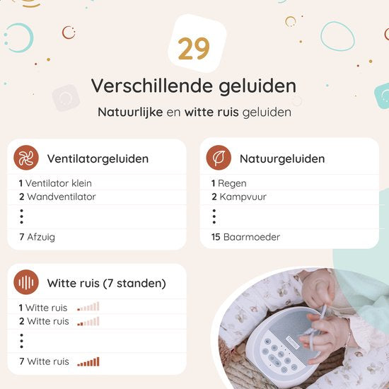 Numsy White Noise Machine – 29 Geluiden & Timer – 9.7 x 7.9 x 11.2 cm – Wit