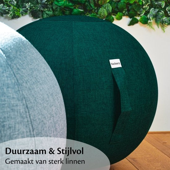 Bckz Zitbal Linnen 65 CM - Zitballen met Hoes - Balanskruk – Luxe Yoga Bal - Ergonomische Bureaustoel Bal - Donkergroen