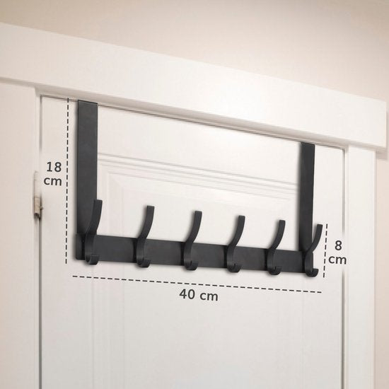 Deur kapstok - 12 haken - RVS - Hangend - Kapstokken - Kleer - Kleding - Hangers - Haak - Vintage - Industrieel - Garde robe - Zwart - Luft