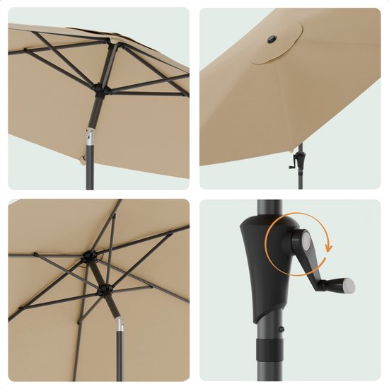 LifeGoods Parasol - Tuin - Ø270 cm - 30° Kantelbaar - Waterdicht - Taupe