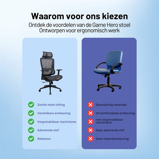 GAME HERO® Trader X1 Ergonomische Bureaustoel - Bureaustoel voor Volwassenen - 130KG - Zwart