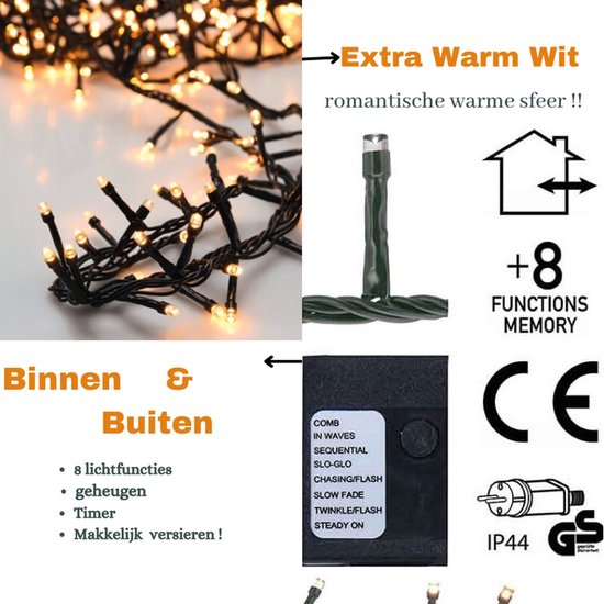 Microcluster - Kerstverlichting - 1800 led- 36m- warm wit- Timer- Lichtfuncties - Buiten en Binnen