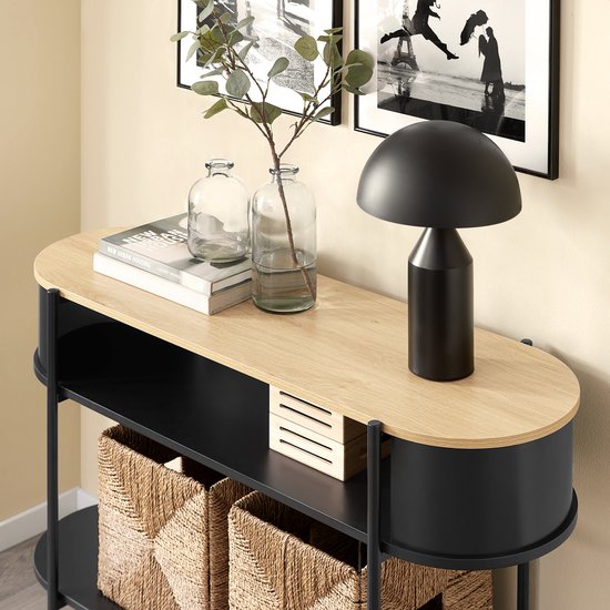 SoBuy Entreeconsole console met opslag, multifunctioneel gangmeubel, modern industrieel design, meubels van hout en zwart, 110x39x76cm FSB102-SCH