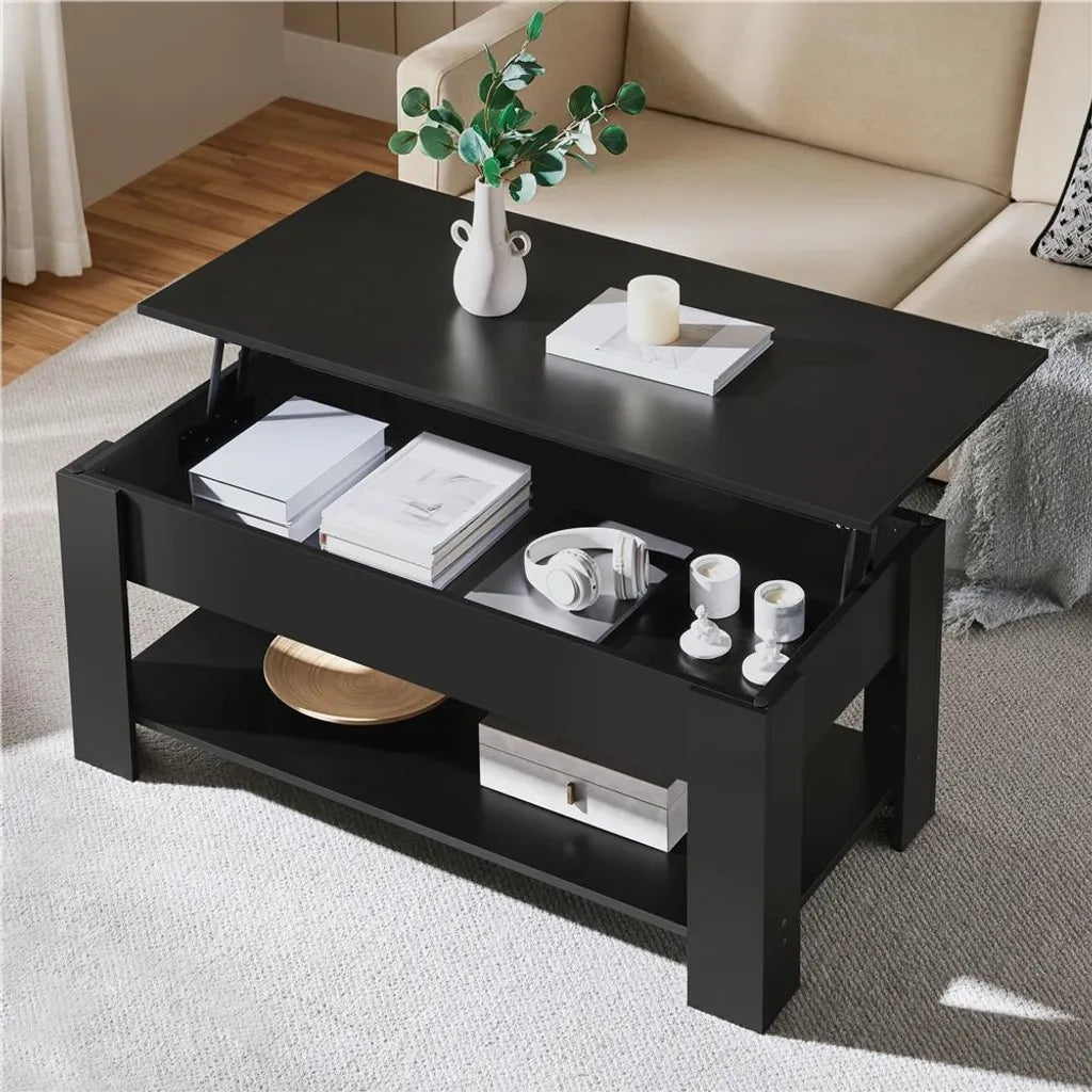 Yaheetech Salontafel 120 x 59 cm - Zwart - Verstelbare Salontafel met Opbergruimte en Liftmechanisme