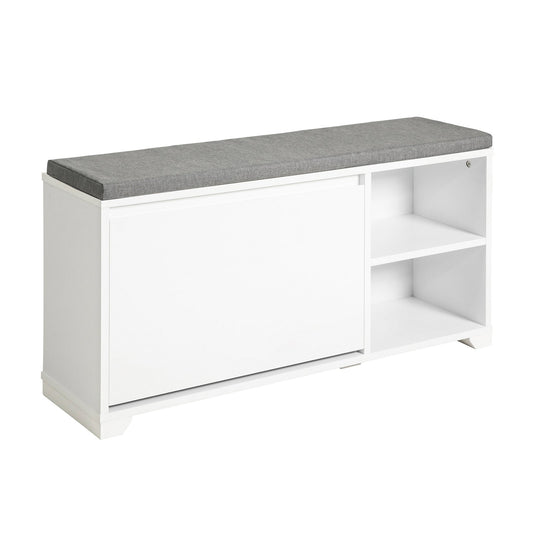 SoBuy FSR119-W Schoenenkast met zitvlak - 90 x 24 x 46 cm - Wit/ Grijs