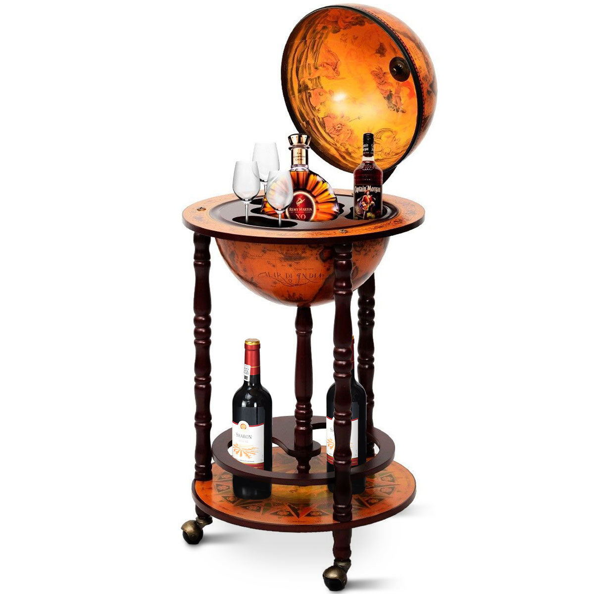 Costway - Wijnrek - Globebar - Wijnbar - Wereldbol bar - ⌀ 45 cm - Bruin