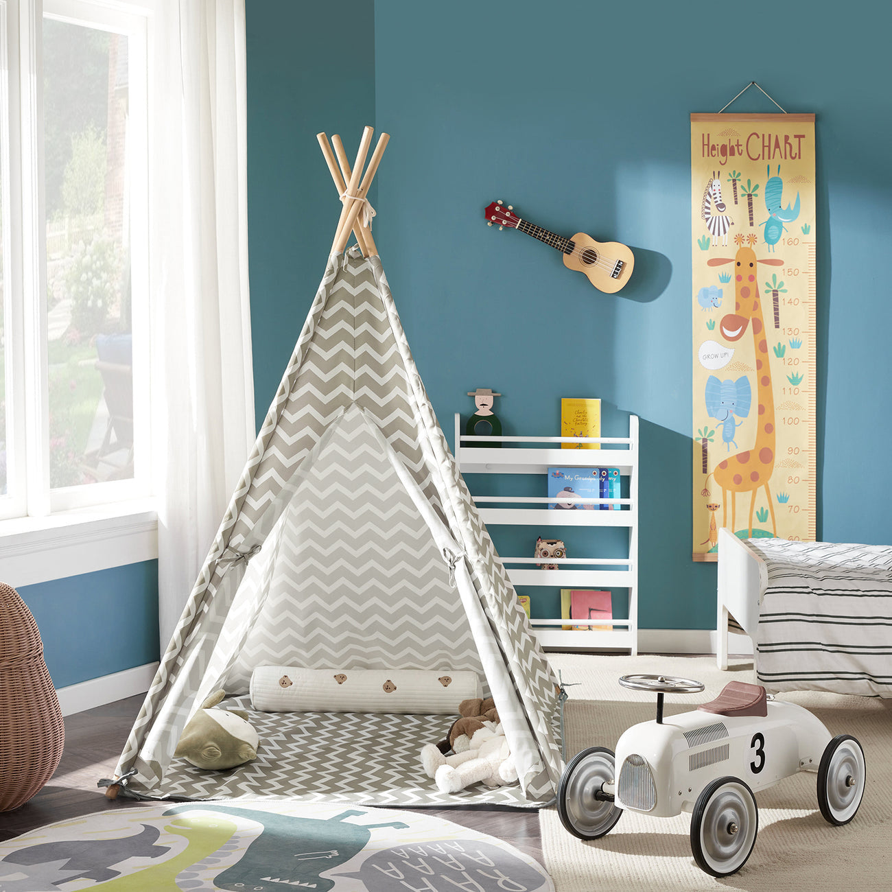 SoBuy OSS03 Tipi Tent Voor Kinderen 112 x 112 x 158 cm - Wit/ Grijs