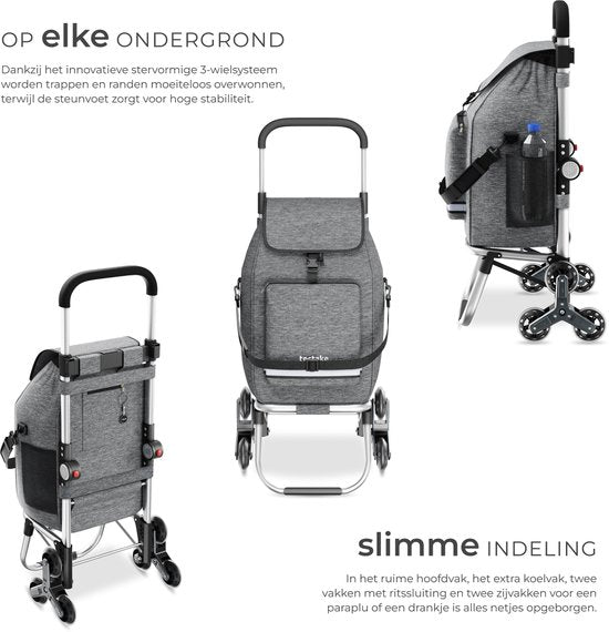 tectake® 3-in-1 Boodschappentrolley met Koelvak - 4 Traploop Wielen - Opvouwbaar - 56L Inhoud - Boodschappenwagen - Boodschappenkar - Ook als Steekwagen en Boodschappentas - Met Sleutelhanger en Winkelwagenmunt
