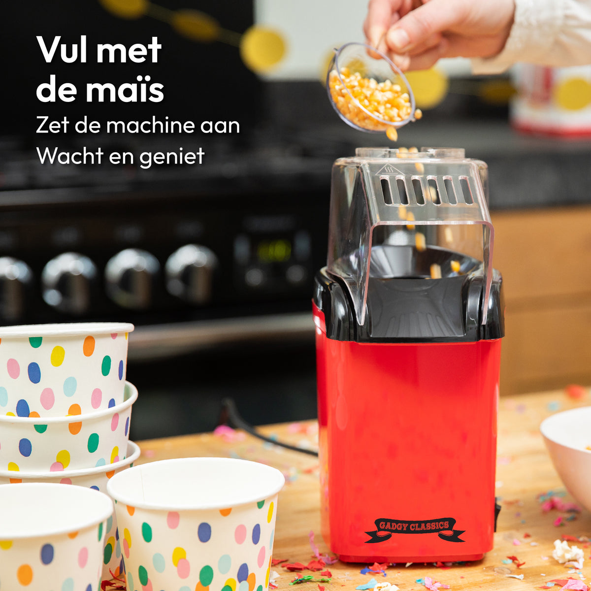 Gadgy Popcorn Machine - Hetelucht Popcornmakers - 1200 watt - 27 cm - Popcornmaker Kinderfeestje