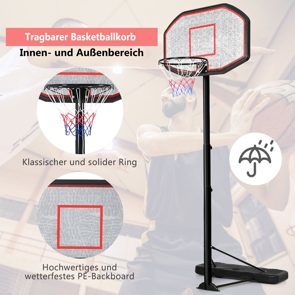 Coast Basketbalpaal - Basketbalring Met Standaard - 220-305 cm Hoogte - Zwart