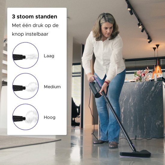 Motionflow 16-in-1 Stoomreiniger - Vlekkenreiniger - Handstomer voor diepte reiniging vloer, bank, badkamer en tapijt - Stoomdweil - Tapijtreiniger - Steam Cleaner Zwart