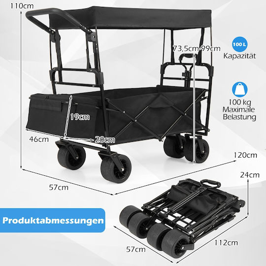Coast Opvouwbare Tuinwagen 100 Liter - Zwart - 120 x 57 x 110 cm