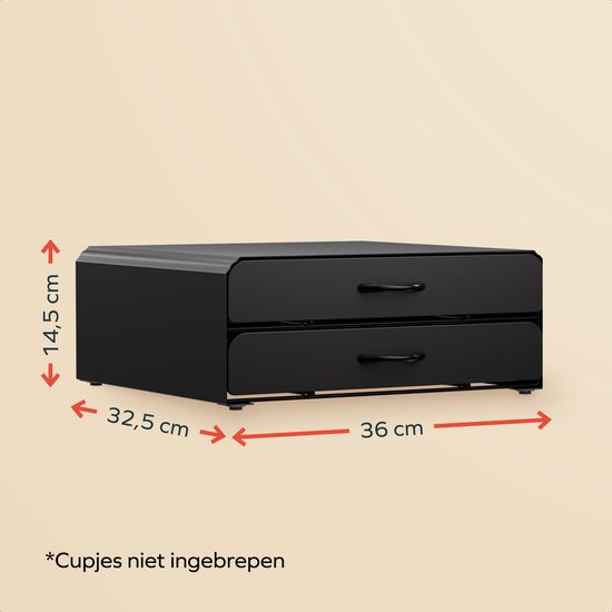 KitchenBrothers Capsulehouder - Koffiecups houder - met Lade - Geschikt voor Dolce Gusto - 72 Capsules - RVS - Zwart