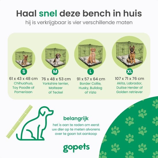 Gopets Hondenbench Opvouwbaar XL – Bench – Voor Honden – Incl. Hondenkussen – 2 Deuren – 107 x 71 x 76 cm