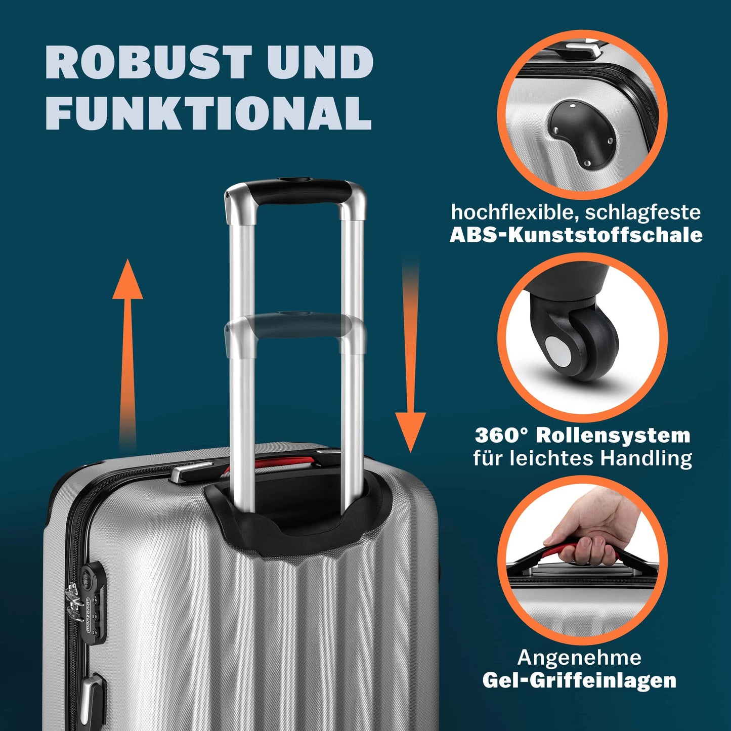 Hard Shell Koffer XL - 90L - 360° Wielen - ABS - Zilver