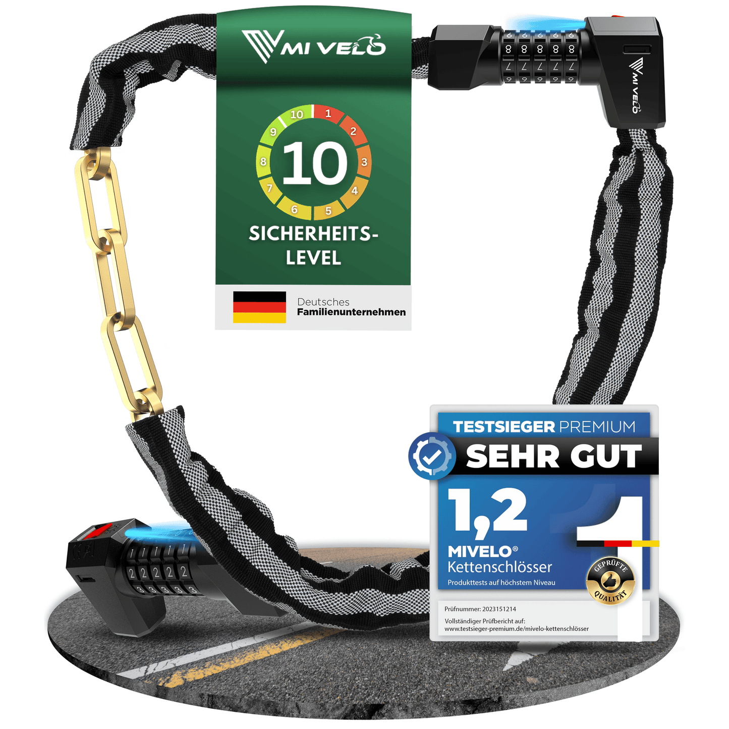 MIVELO - High-Security Kettingslot Met Cijferslot & LED - 100 cm Lang - Gehard Staal - 8 mm Dikte - Zwart