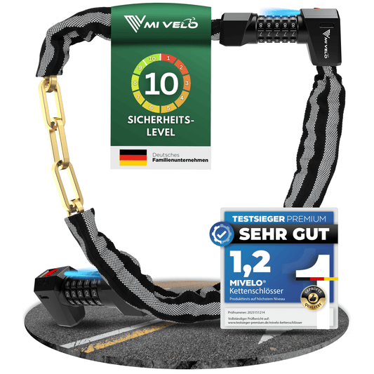 MIVELO - High-Security Kettingslot Met Cijferslot & LED - 100 cm Lang - Gehard Staal - 8 mm Dikte - Zwart