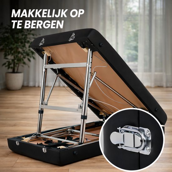 Fitby Massagetafel - Massagetafel Inklapbaar - Behandeltafel - 200kg Draagvermogen Verstelbare Hoogte (60-80 cm) – 180x60 cm - Zwart