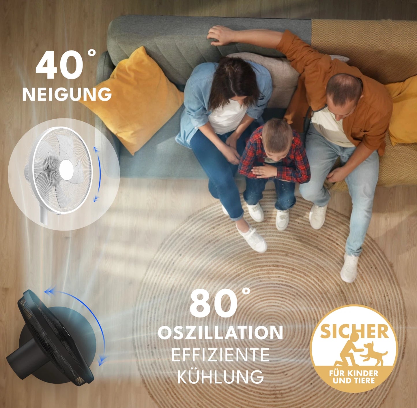 LEBENLANG Staande Ventilator – Stil - met Afstandsbediening - LED-Display - 5 Modi - Oscillerend, Energiebesparend – Voor Woon en Slaapkamer - Ø 45cm