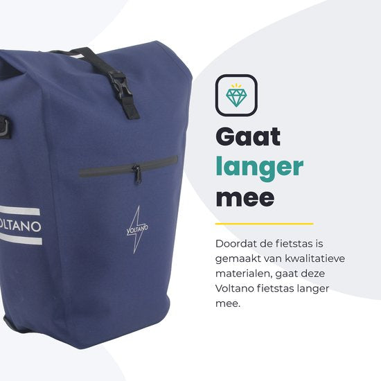 Voltano Luxe E-bike Fietstas 28L – Marine Blauw – Pakaftas Met Laptop vak – 100% Waterdicht - Met Schouderband