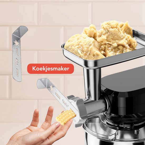KitchenBrothers Keukenrobot - 6-in-1 Keukenrobot - 1500W - Met Gehaktmolen, Blender en 15 Accessoires - 6,2L RVS Kom - Zwart