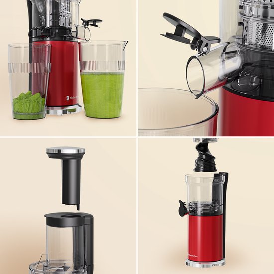 KitchenBrothers Slowjuicer - Verticaal - Juicer - Groenten en Fruitpers - 80 mm - 750 ml - Rood