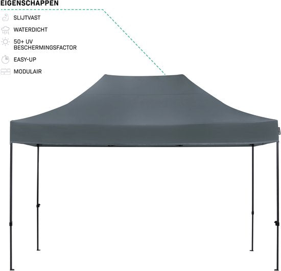 VONROC Partytent - 3x4.5 m – Premium easy-up Partytent – Modulair ontwerp - Opvouwbaar – Waterdicht – Stalen Frame - 50+ UV Bescherming - Incl. Opbergtas - Grijs
