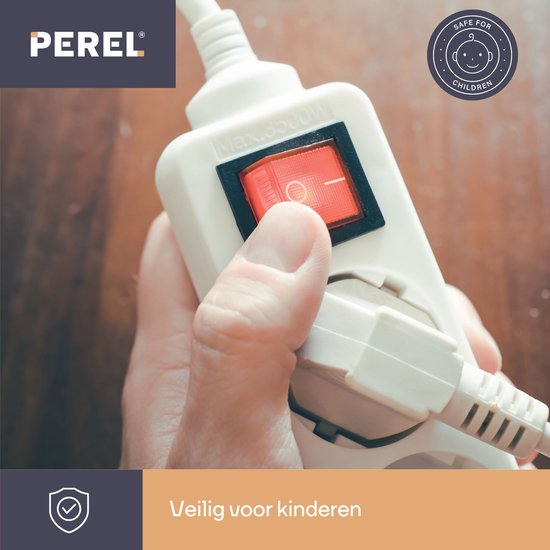 Perel Stekkerdoos met schakelaar, 4 stopcontacten met penaarde (type E), kabel 3 m, 3G1.5, gebruik binnenshuis, wit