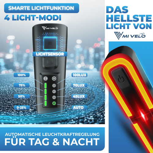 SMART-Ultimate Fietsverlichting Set Zwart - 100 Lux - Remlicht - IPX5