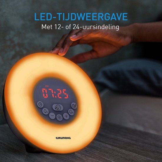 Grundig Digitale Licht Wekker met 10 Natuurlijke Geluiden en Kleurenverlichting - Wake-Up Light met FM-Radio