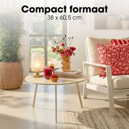 Mica Decorations Seatle Bijzettafel Rond voor Buiten - Koffietafel - Salontafel Buiten - Ook als Plantentafeltje of Plantenstandaard - Metaal - 38 x 61 cm - Creme