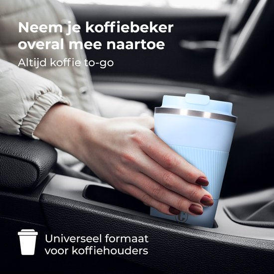 Castagnola Thermosbeker - Koffiebeker To Go - Travel Mug voor Koffie en Thee - Theebeker - 380 ML - RVS - Lichtblauw
