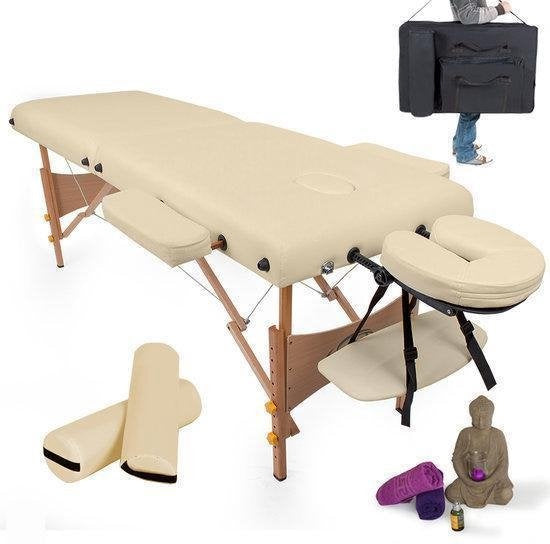 tectake® - Massagetafel Behandeltafel - matras van 7,5 cm hoog + rolkussens en draagtas - behandelbank – incl. opbergtas – opvouwbaar