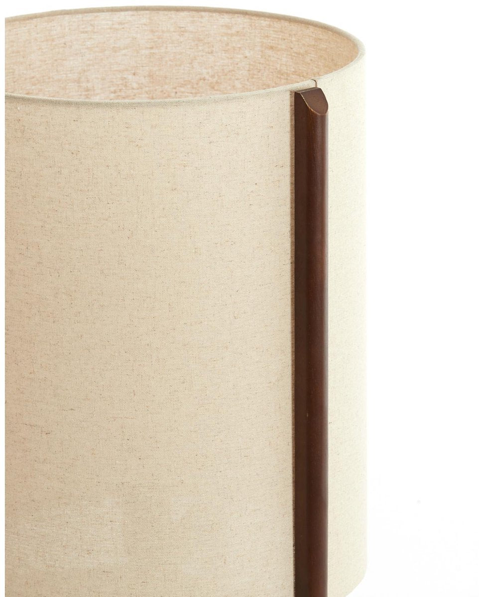 Light & Living Tafellamp Litto - Donkerbruin Hout - Crèmekleurige Stoffen Lampenkap Ø35cm