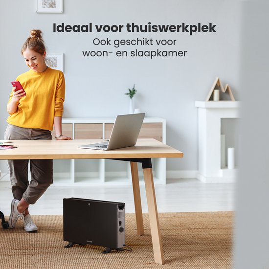 Auronic Convectorkachel - 2000W - Elektrische kachel - Slaapkamer, Woonkamer of Thuiswerken - Heater - Zwart