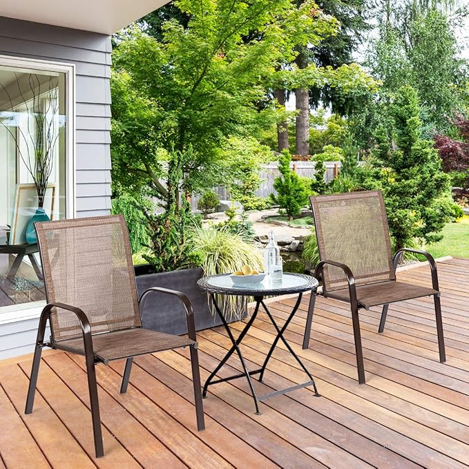 2 Stuks Patio Stoelen, Buiten Camping Stoelen met Ademende Stof, Set van 2 Tuinstoelen met Armleuning Hoge Rugleuning voor Tuin Patio Zwembad Strand Tuin Ruimtebesparend