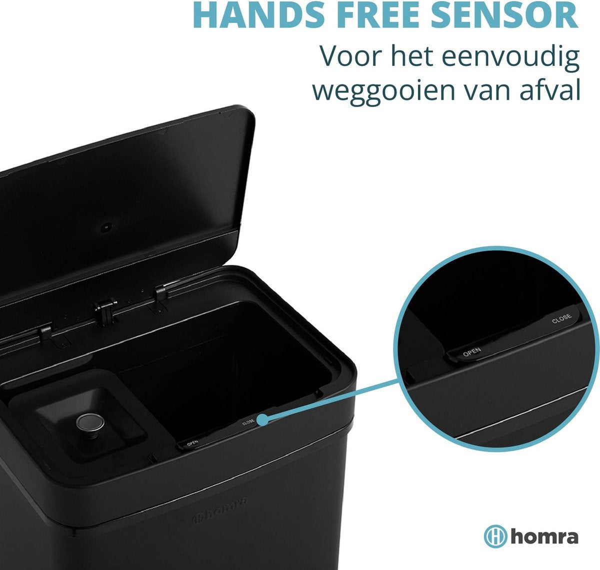 Homra Nexo Prullenbak Afvalscheiding 72 Liter - Zwarte Sensor Prullenbak 3 vakken - 2x12L + 48L - Recycle Afvalbak - Vuilnisbak voor huishouden en kantoor - Vuilbak keuken Afvalemmer - Afvalscheidingsprullenbakken - Automatische Soft Close Deksel