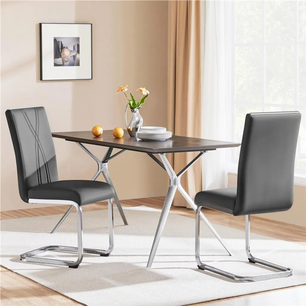 Yaheetech Set van 2 Eetkamerstoelen 59 x 40,5 x 98,5 cm - Donkergrijs - Kunstleren Cantilever Stoelen