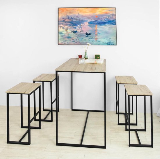 Hoge Bartafel |  Met 4 Krukken |  Modern Industrieel Design voor een Stijlvol interieur | 2020