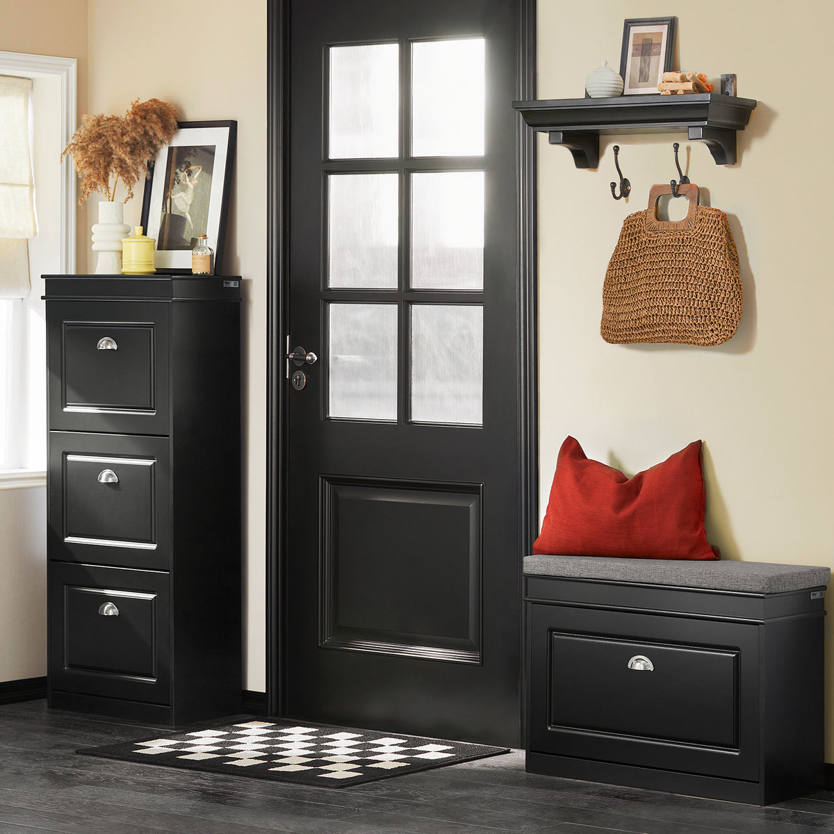 SoBuy Schoenenbank - Smal - Hout - 60 x 24 x 51 cm - Zwart