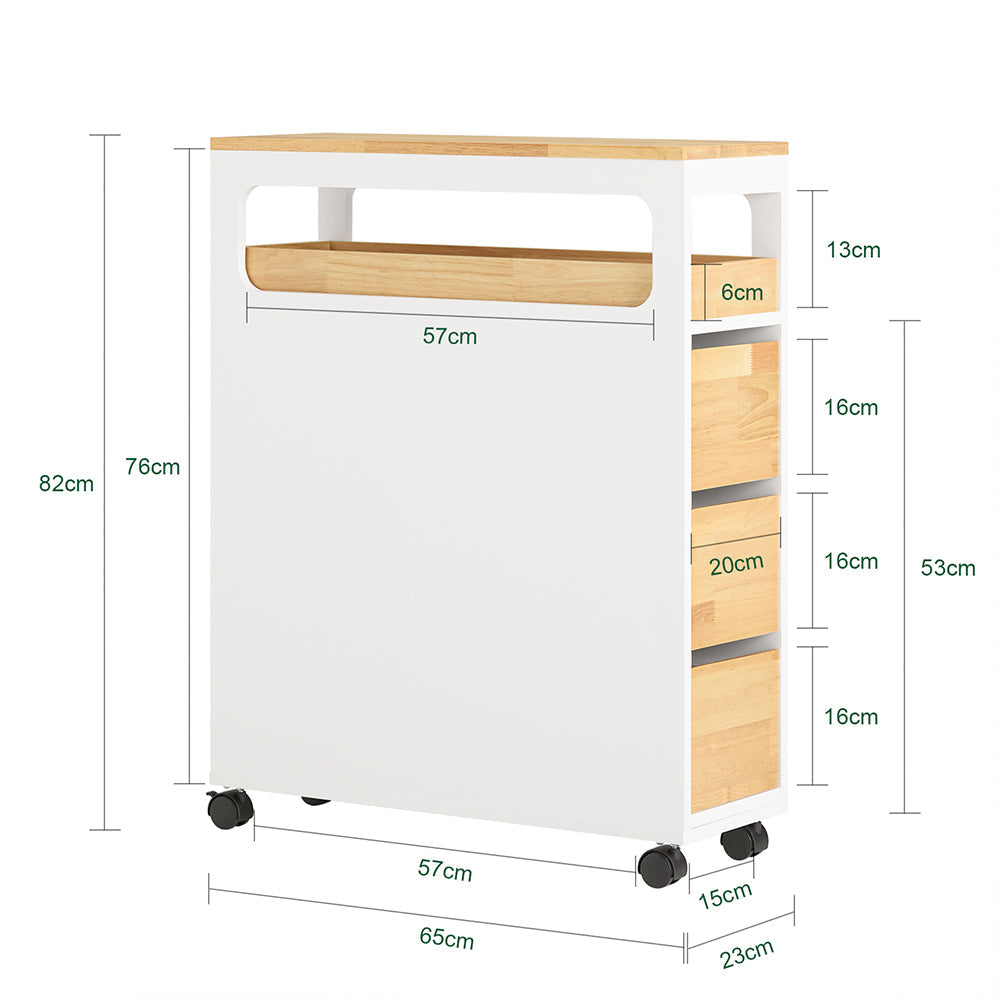 SoBuy - Badkamerrek met 3 Laden - Afneembaar Blad - 23 x 82 x 65 cm - Wit/Hout