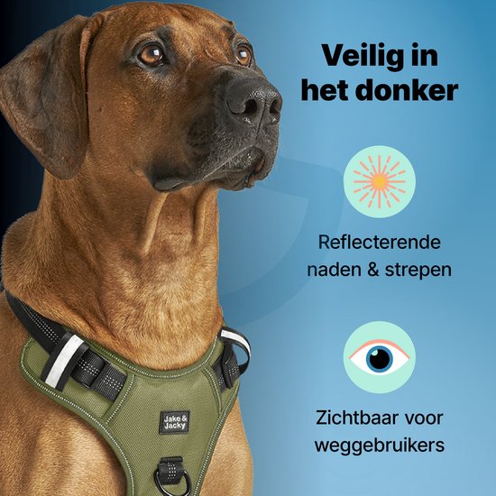 Jake en Jacky Hondentuigje - Anti-Trek Tuig - Reflecterend - Groen - Maat L
