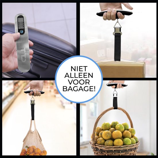 TTD® Kofferweegschaal met Travel Bag- Weegcapaciteit 50 kg - Bagageweegschaal - Bagageweger - Hangweegschaal - Digital Luggage Scale - Kofferweger - Reizen met Vliegtuig - kg/g/lbs/oz - Inclusief Batterijen - Zwart