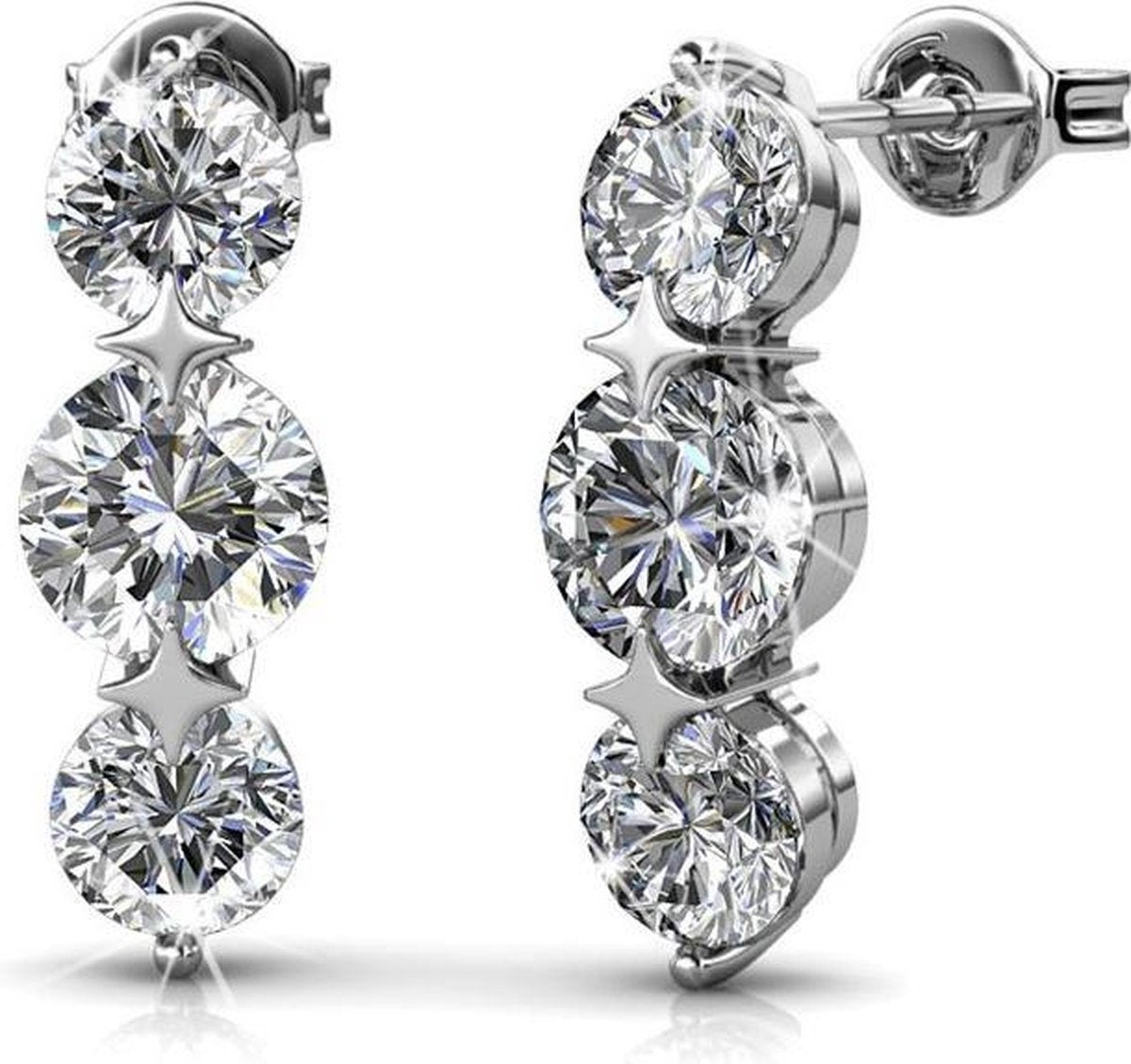 Yolora Dames Oorbellen met Kalpa Camaka Kristallen - Zilver kleurig - 18K Witgoud Verguld - Cadeauverpakking