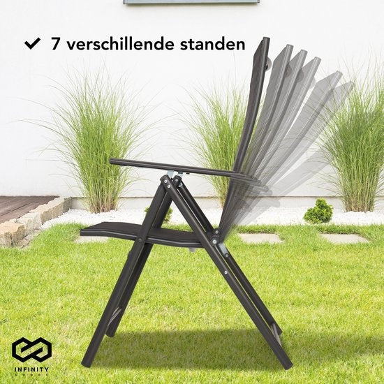 Infinity Goods Tuinstoel - 2 Stuks - 7 Verstelbare Standen - Inklapbaar - Tuin of Balkon - Weerbestendig - Textileen - Zwart