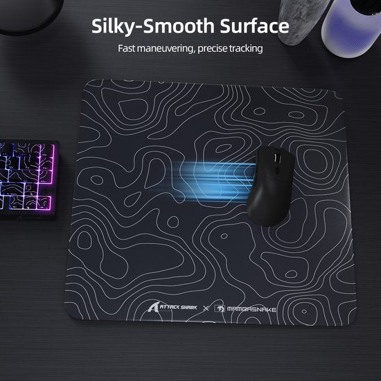 ATTACK SHARK CM05 Tempered Glass Gaming Mouse Pad - Glazen Muismat - Ultra-Smooth Surface - 9H Tempered Glass - 45*40CM - eSport Gaming Mousepad - Black Contour Line