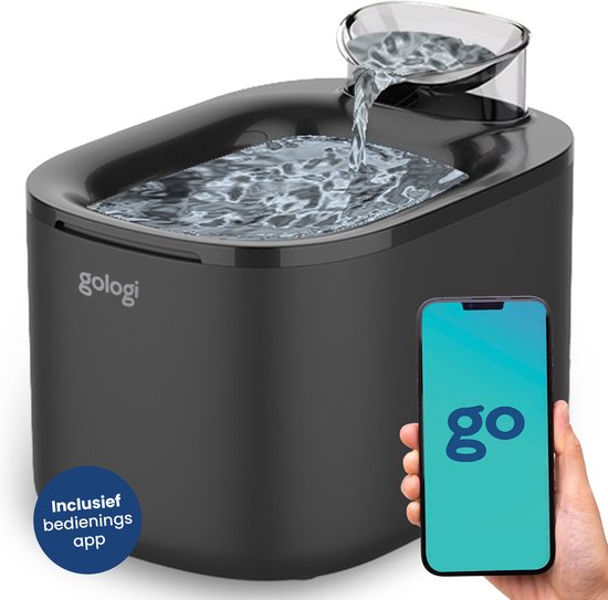 Gologi Drinkfontein Kat en Hond XL – 3,5L – Slimme Waterfontein met app – Kattenfontein – Geruisloos – Zwart
